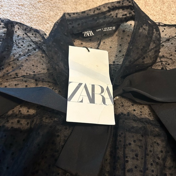 Zara NWT Black Sheer Tiered Bow Blouse - Picture 5 of 5